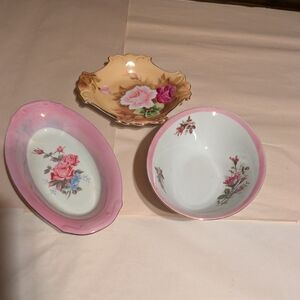 Floral Porcelain Bowl Set - Pink, Cream, and White